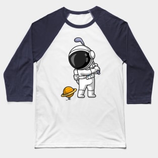 Cute Astronaut Playing Golf Planet Cartoon Baseball T-Shirt